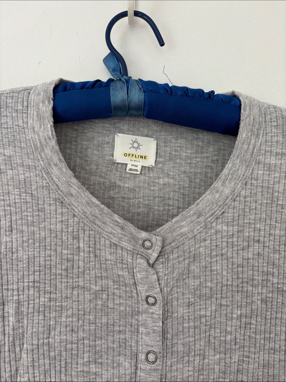 aerie Gray Ribbed Long Sleeve Henley